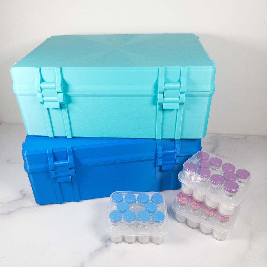 16-Kit Peptide Storage Case, Fits Sixteen 3mL Vial Kit Boxes, Large Organizer for Peptide Kits, Latching Hard Case for Fridge or Freezer