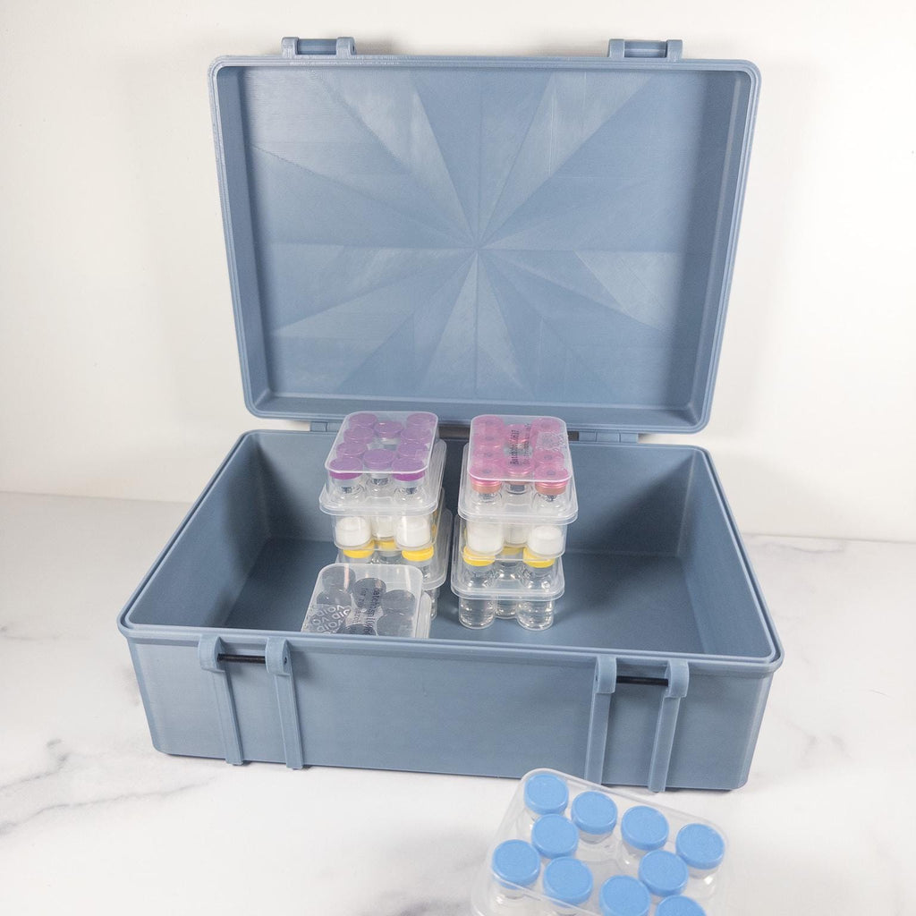 16-Kit Peptide Storage Case, Fits Sixteen 3mL Vial Kit Boxes, Large Organizer for Peptide Kits, Latching Hard Case for Fridge or Freezer