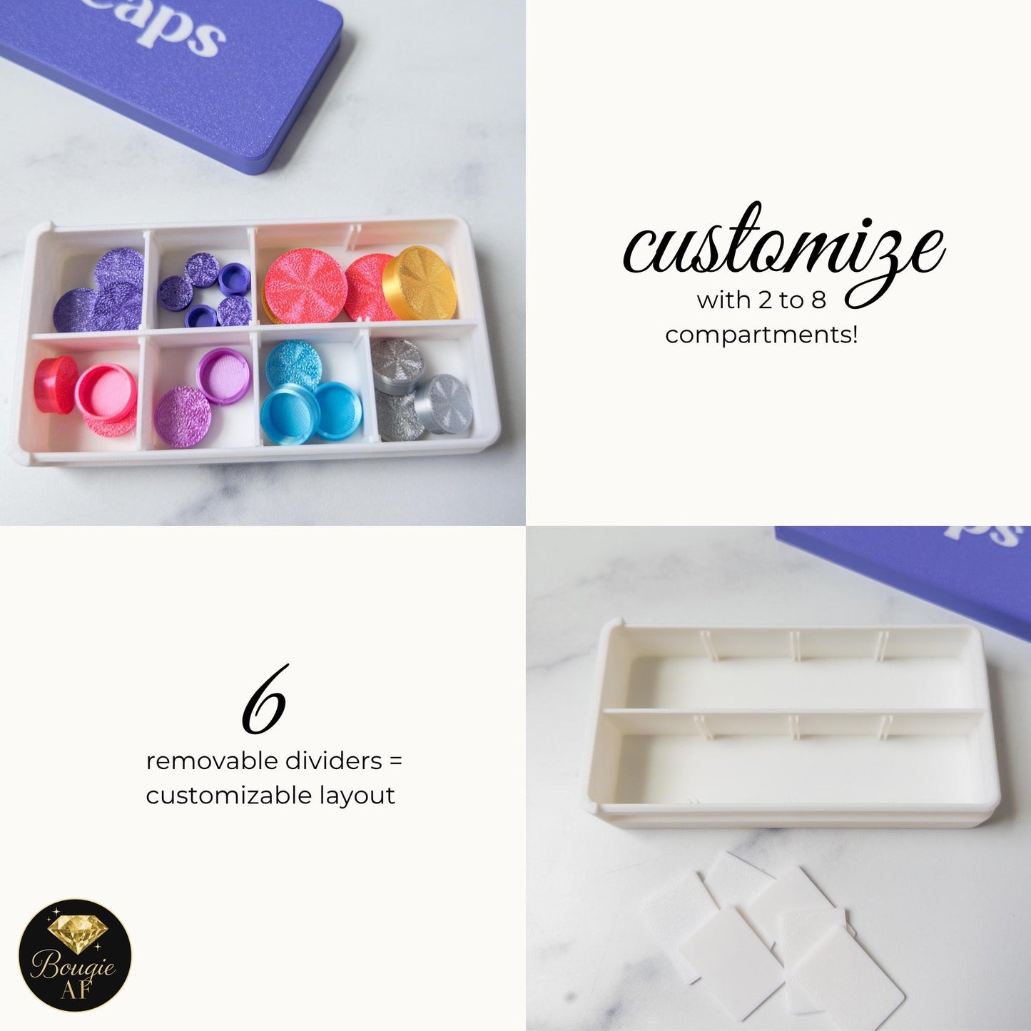 Vial Cap Storage Box with Slide Lid & Removable Dividers