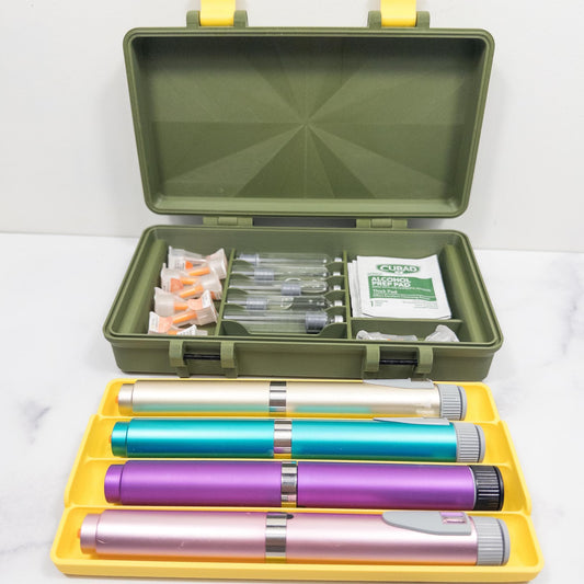 Pen and Cartridge Kit Case | 3D Printed Injection Pen Organizer | 4 Pens, Cartridges, Needle Tips & Prep Pads