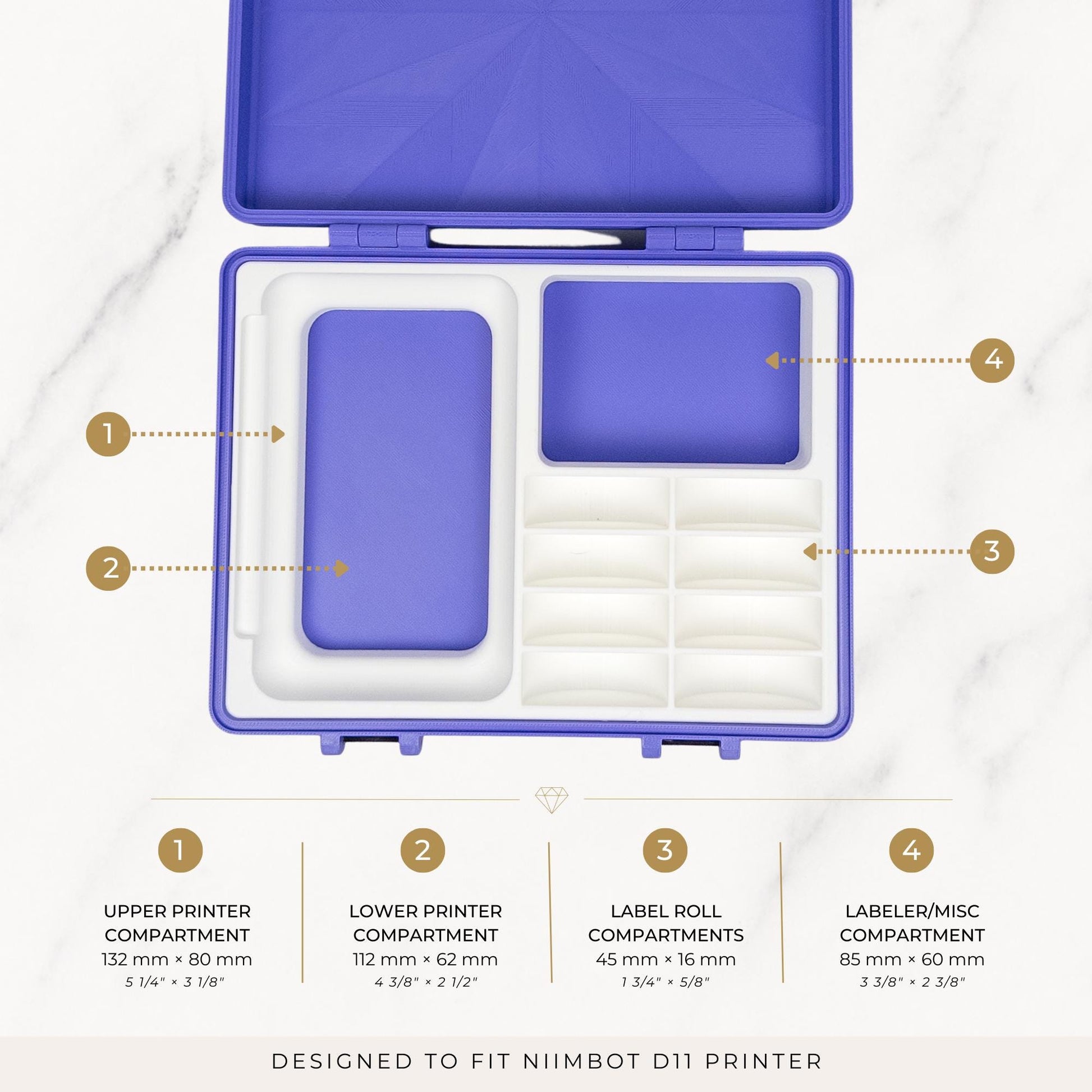 Niimbot D11 Label Printer Storage Case | Travel Organizer with Label Roll Holders & Vial Labelers | 3D Printed Carrying Case
