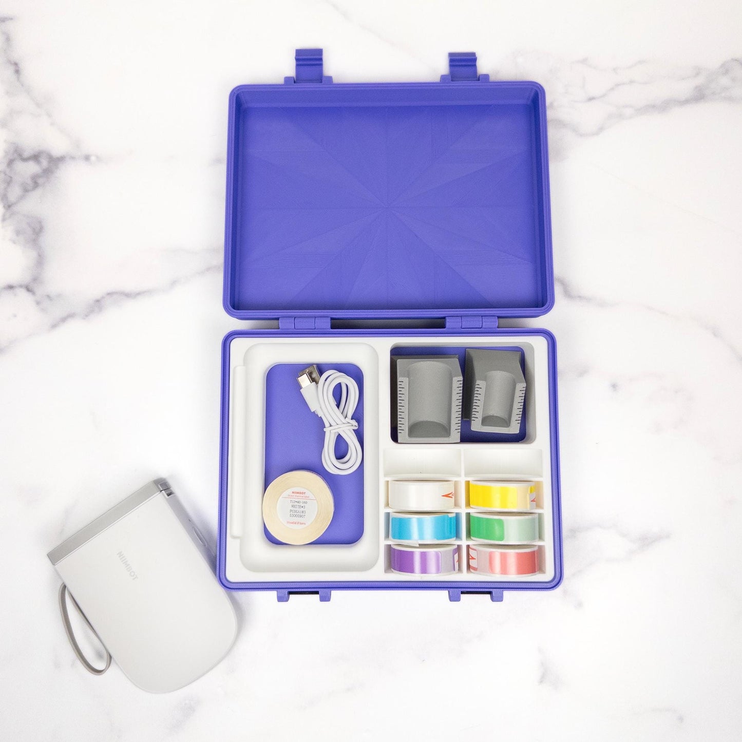 Niimbot D11 Label Printer Storage Case | Travel Organizer with Label Roll Holders & Vial Labelers | 3D Printed Carrying Case