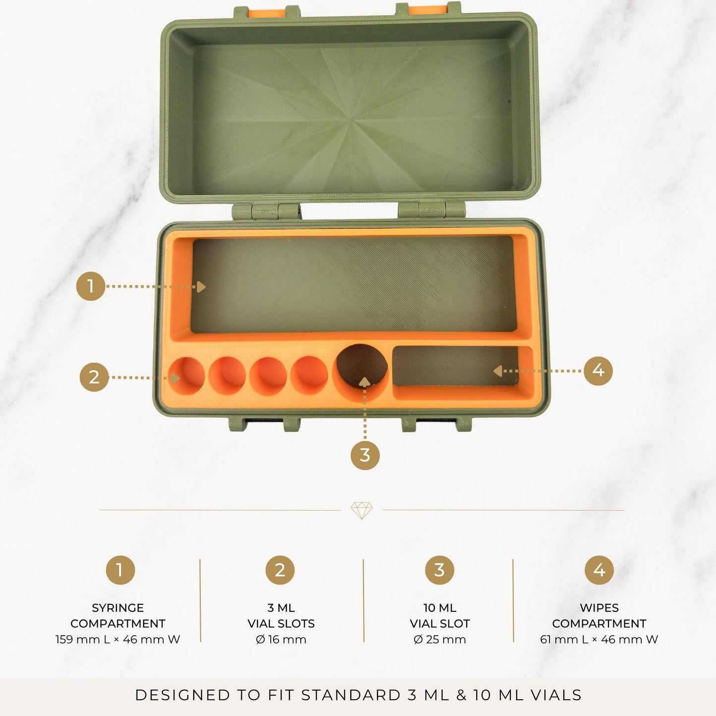 Organizer Case for Peptides, Travel Friendly Mixed Vial Storage Case, 3mL and 10mL Vials