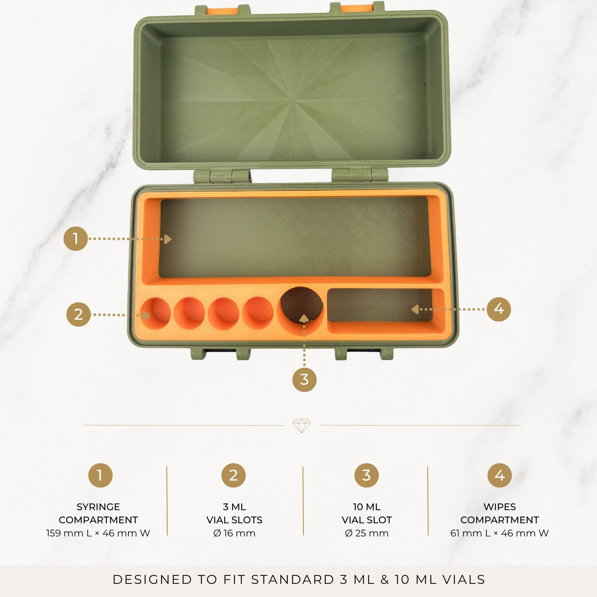 Organizer Case for Peptides, Travel Friendly Mixed Vial Storage Case, 3mL and 10mL Vials