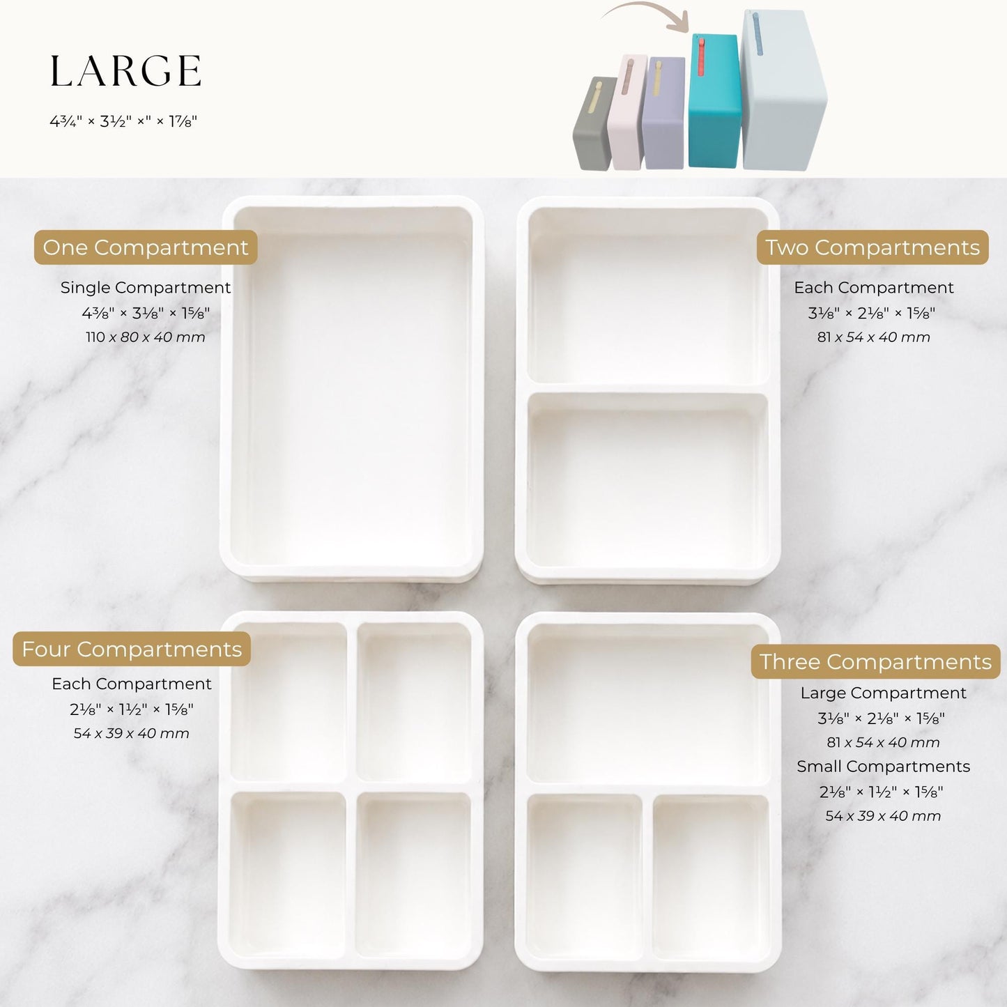 Slide Lock Supplement Box | 3D Printed Supplement Organizer | 5 Sizes, 1–4 Compartments