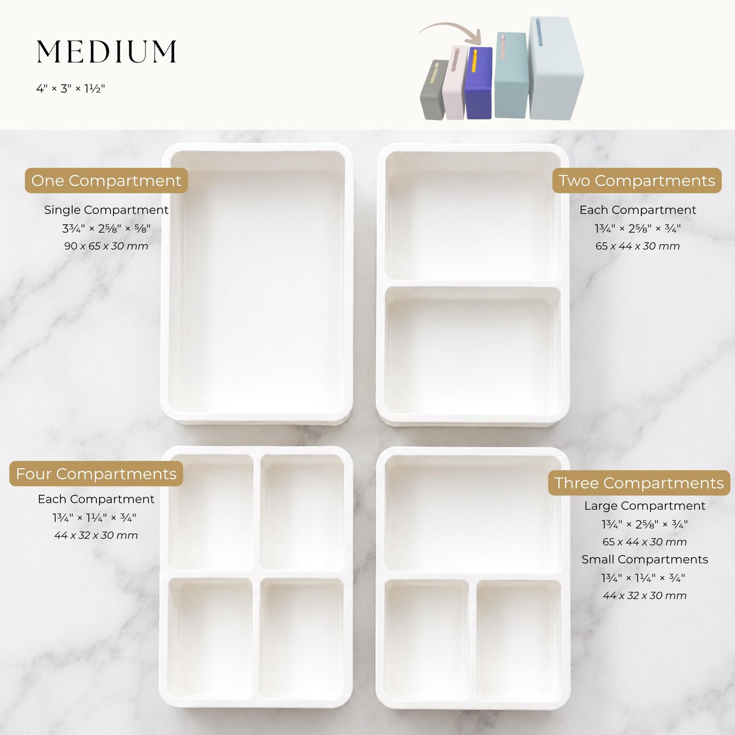 Slide Lock Supplement Box | 3D Printed Supplement Organizer | 5 Sizes, 1–4 Compartments