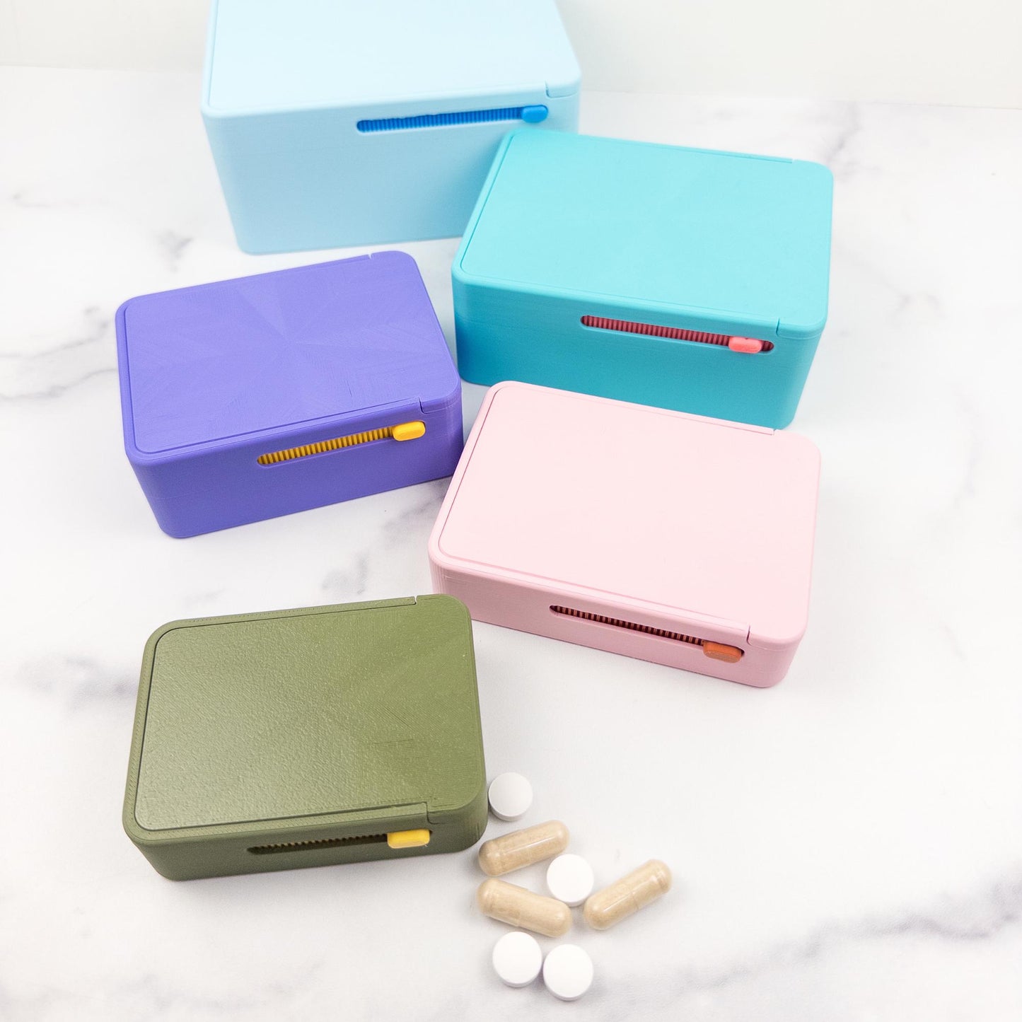 Slide Lock Supplement Box | 3D Printed Supplement Organizer | 5 Sizes, 1–4 Compartments