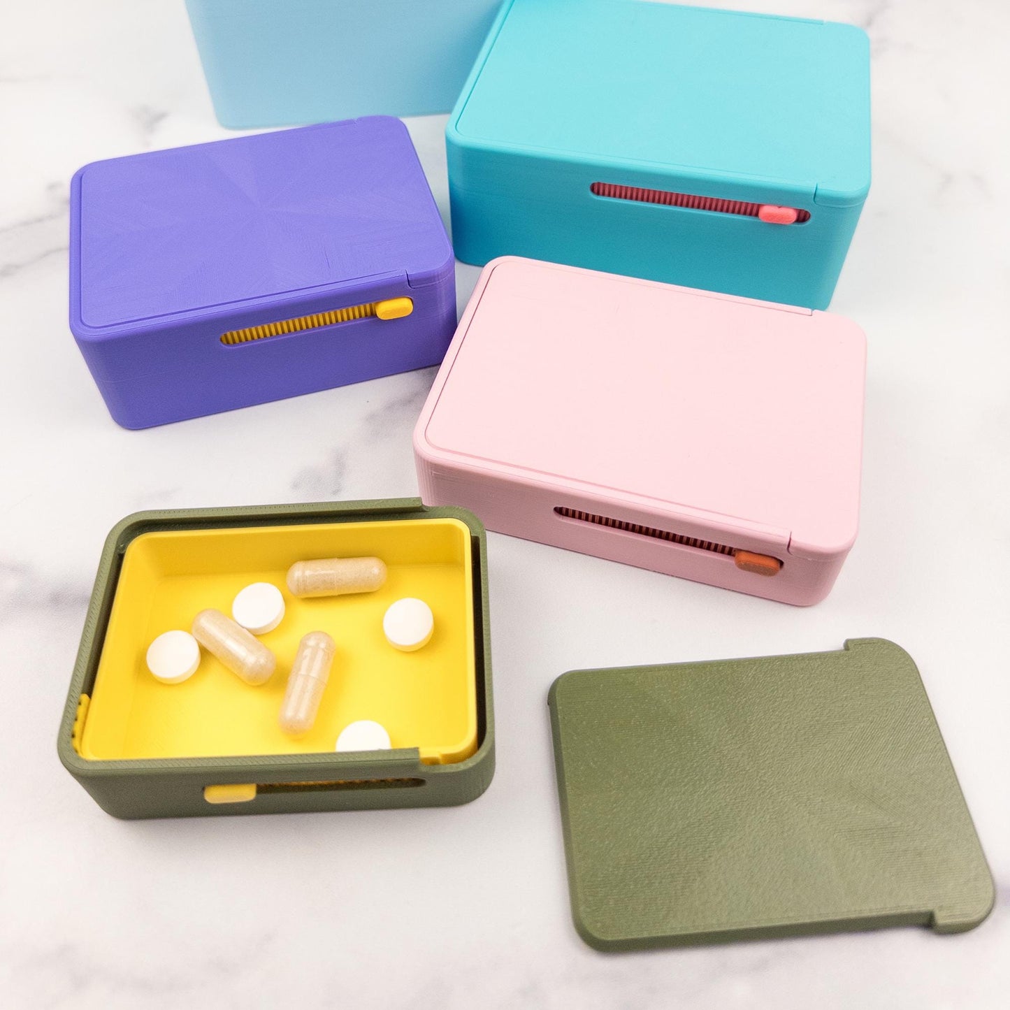 Slide Lock Supplement Box | 3D Printed Supplement Organizer | 5 Sizes, 1–4 Compartments