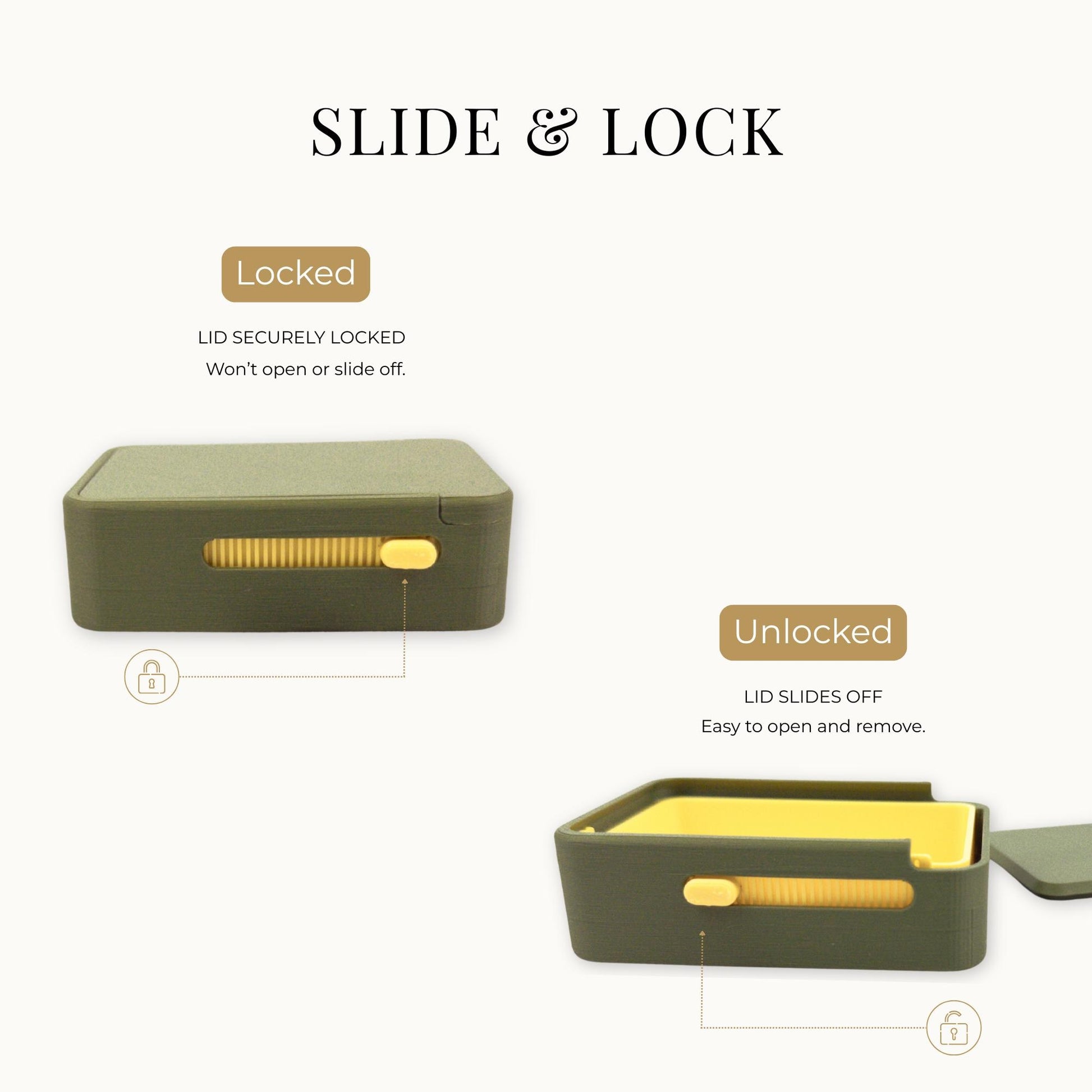 Slide Lock Supplement Box | 3D Printed Supplement Organizer | 5 Sizes, 1–4 Compartments