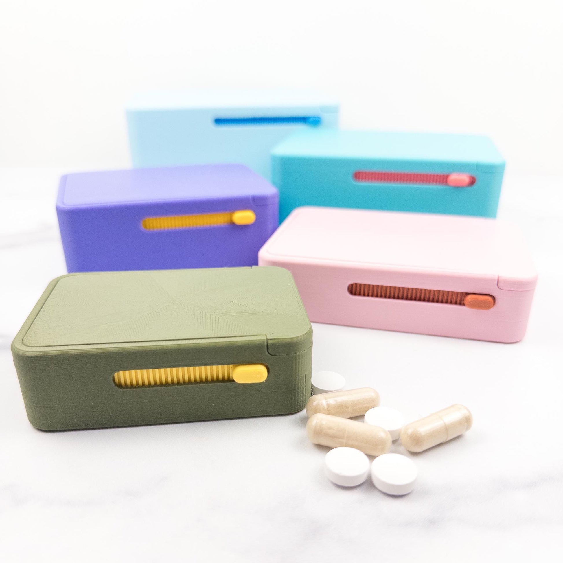 Slide Lock Supplement Box | 3D Printed Supplement Organizer | 5 Sizes, 1–4 Compartments
