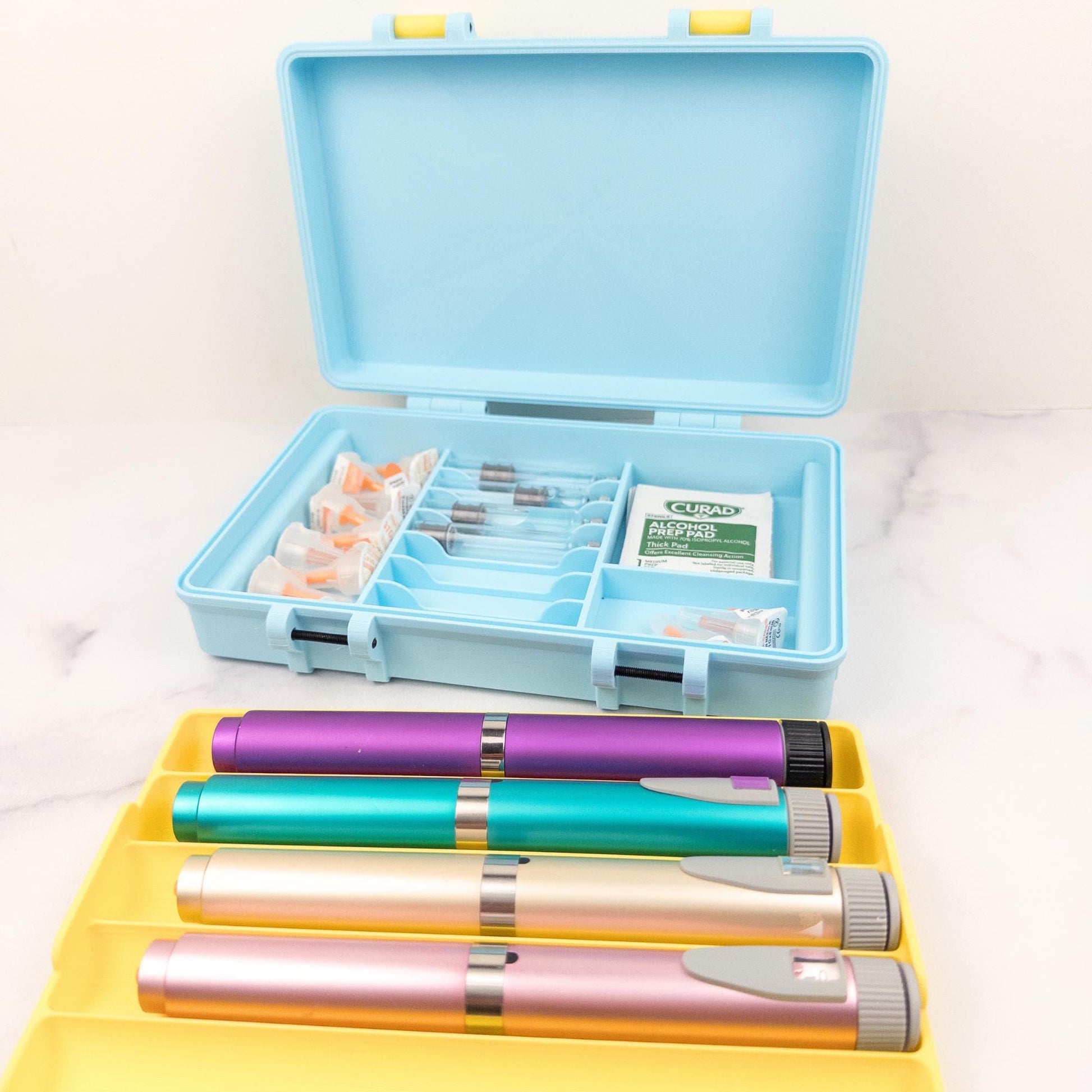 Pen and Cartridge Kit Case | 3D Printed Injection Pen Organizer | 5 Pens, Cartridges, Needle Tips & Prep Pads