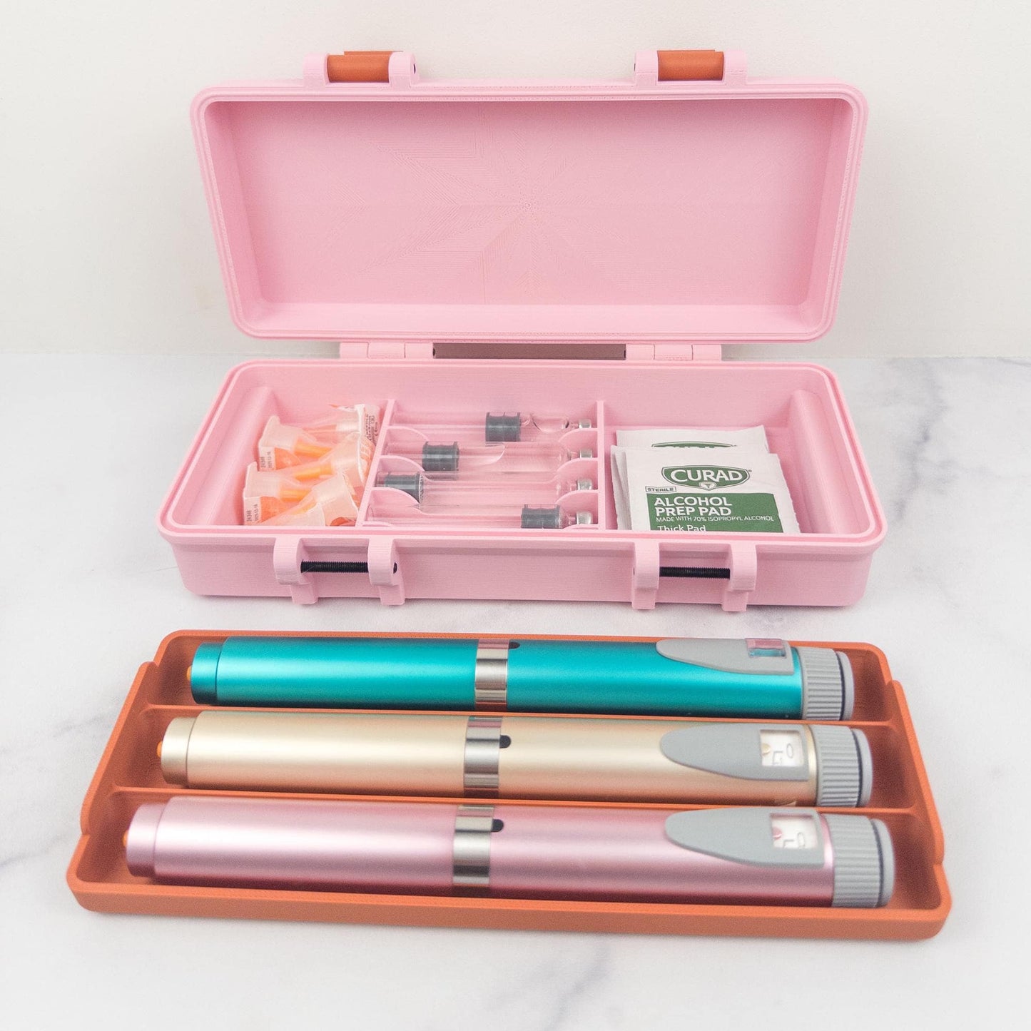 Pen and Cartridge Kit Case | 3D Printed Injection Pen Organizer | 3 Pens, Cartridges, Needle Tips & Prep Pads