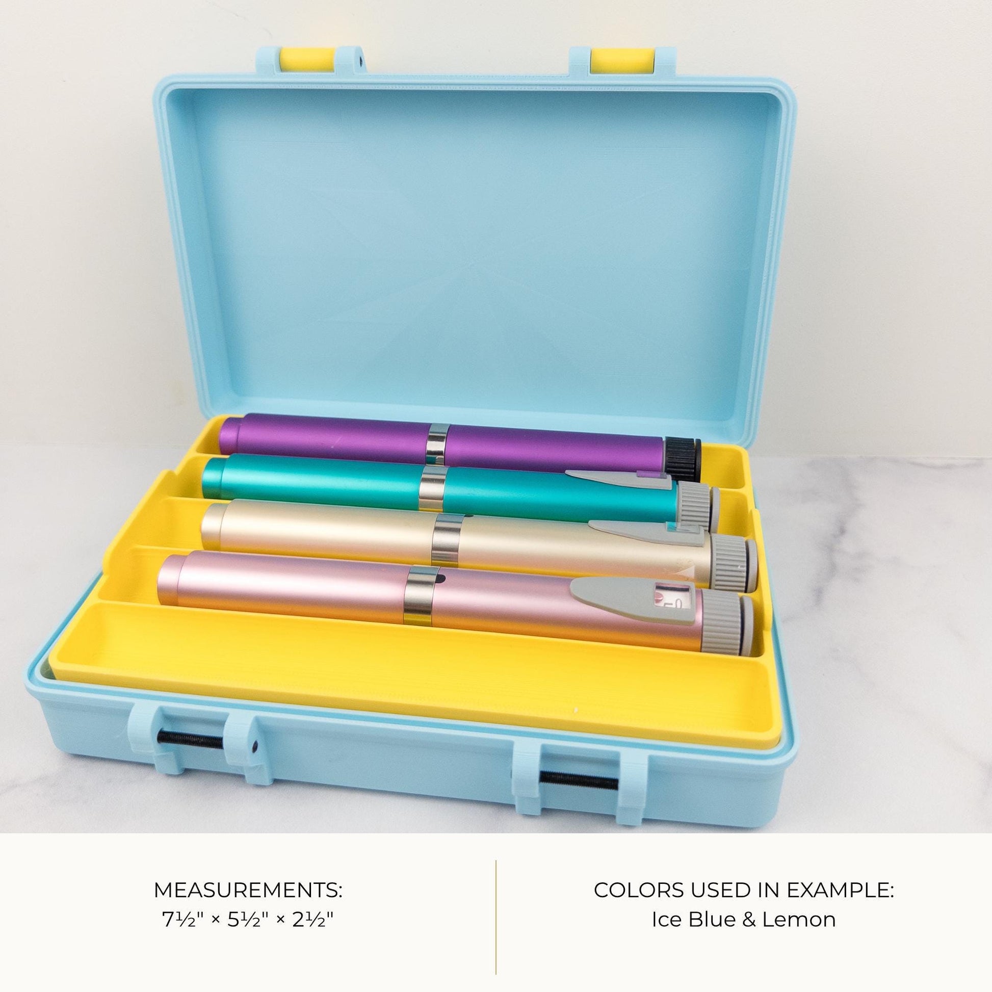 Pen and Cartridge Kit Case | 3D Printed Injection Pen Organizer | 5 Pens, Cartridges, Needle Tips & Prep Pads