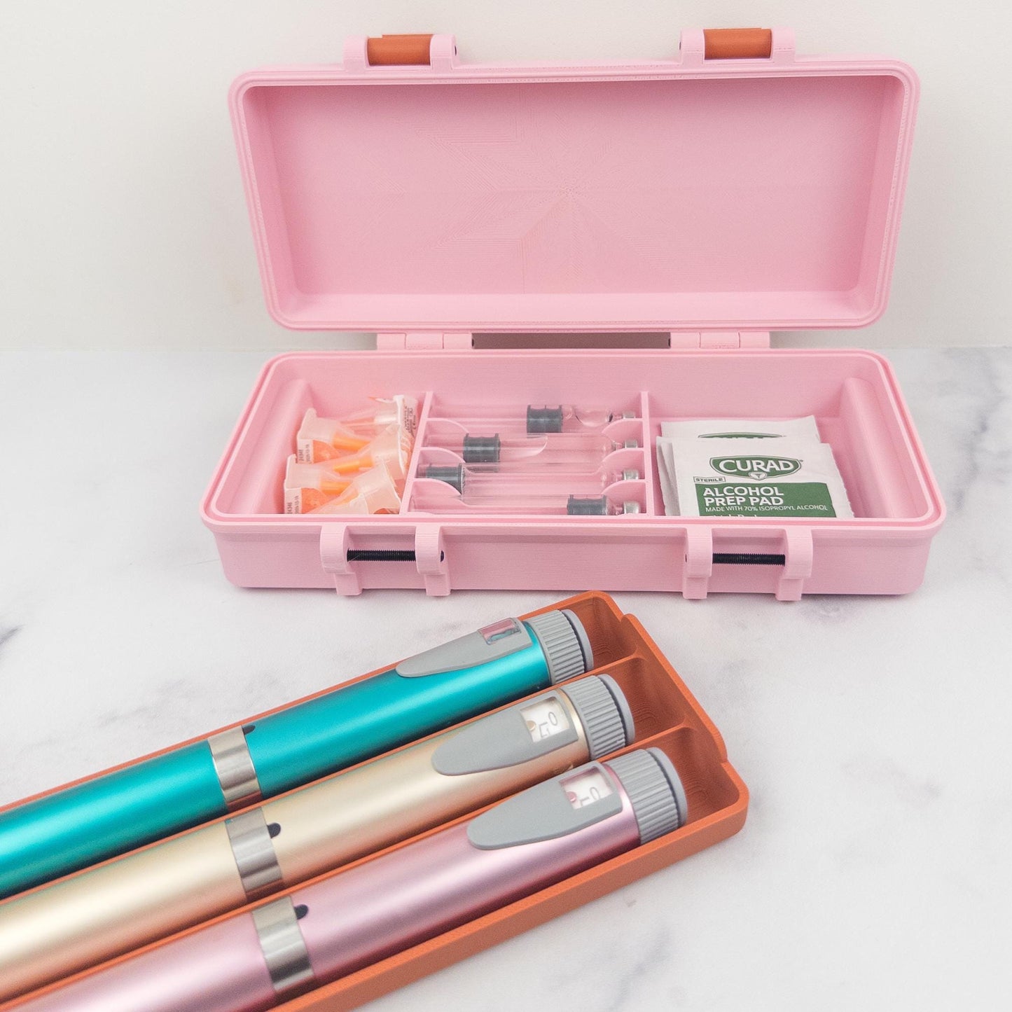 Pen and Cartridge Kit Case | 3D Printed Injection Pen Organizer | 3 Pens, Cartridges, Needle Tips & Prep Pads