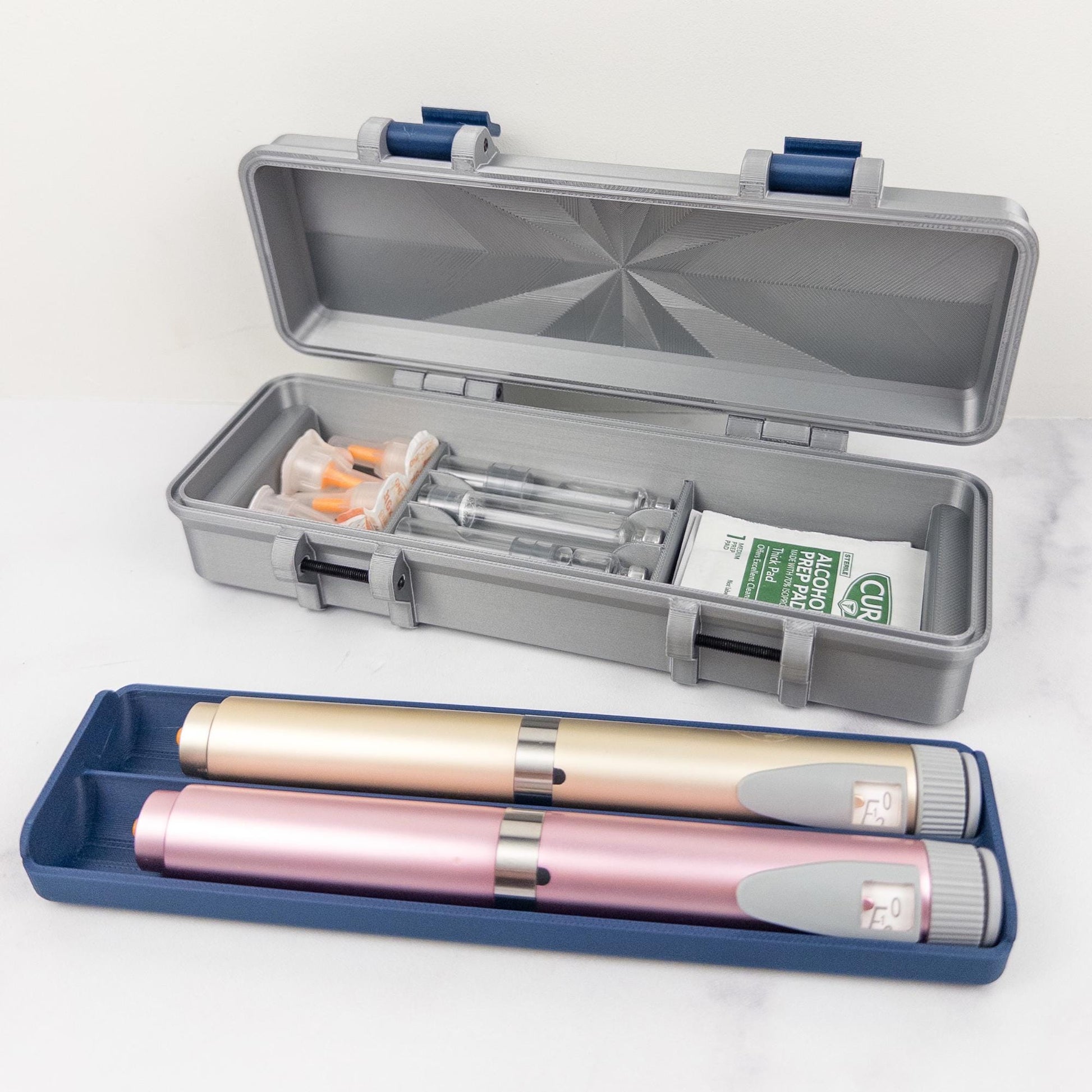 Pen and Cartridge Kit Case | 3D Printed Injection Pen Organizer | 2 Pens, Cartridges, Needle Tips & Prep Pads