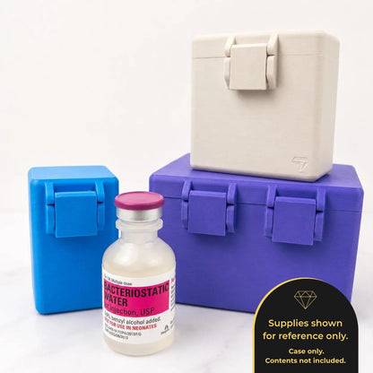 a bottle of Bacterioriotic Water, a purple box, and a white box, all placed on a white surface.