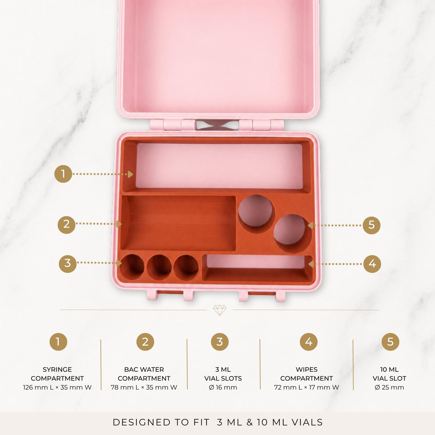 Vial and Syringe Organizer Case | 3D Printed Peptide Storage | Holds 3ml and 10ml Vials
